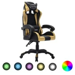 VidaXL Gaming-Stuhl Mit RGB LED-Leuchten Gold Und Schwarz Kunstleder