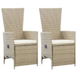 VidaXL Garten-Liegestühle 2 Stk. Mit Auflagen Poly Rattan Beige