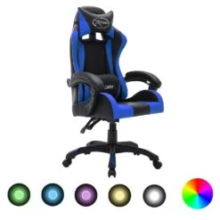 Vidaxl 11 VidaXL Gaming-Stuhl Mit RGB LED-Leuchten Blau Und Schwarz Kunstleder
