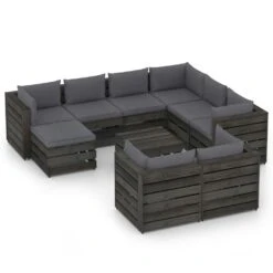 VidaXL 10-tlg. Garten-Lounge-Set Mit Kissen Grau Imprägniertes Holz